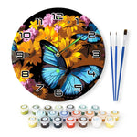 Load image into Gallery viewer, Blue Butterfly Floral Paint by Numbers Clock Kit
