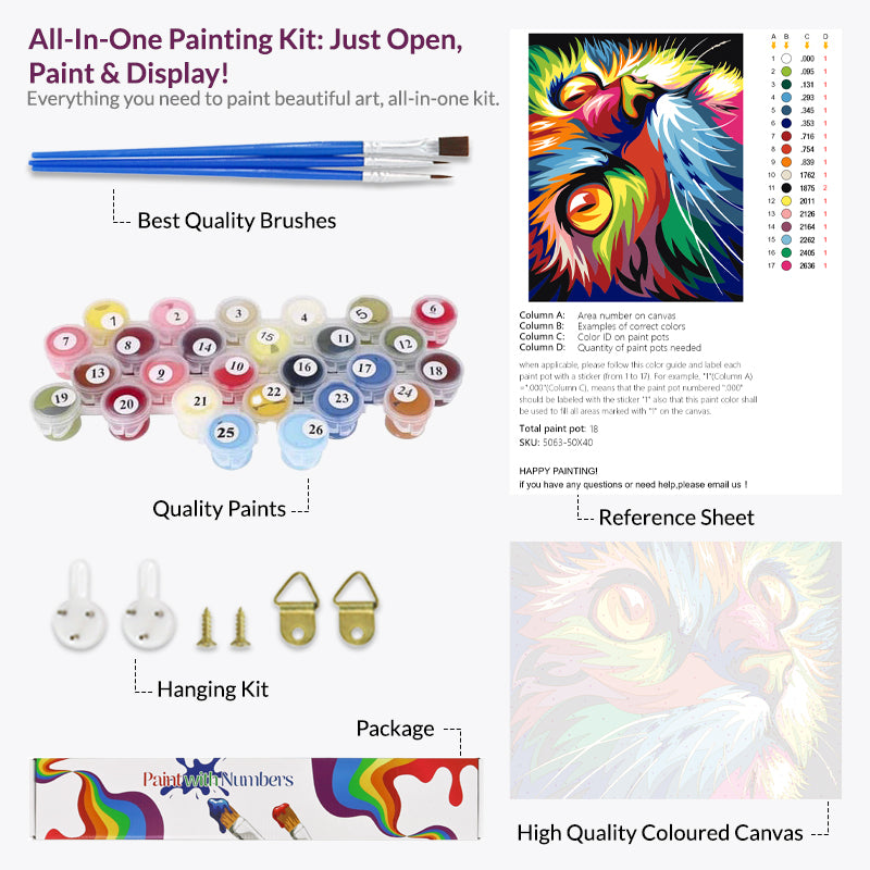 Multicolor Cat, Paint By Numbers