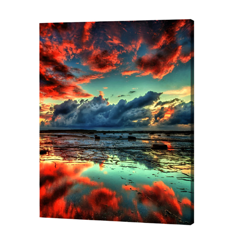 Fiery Sunset Reflections Paint by Numbers